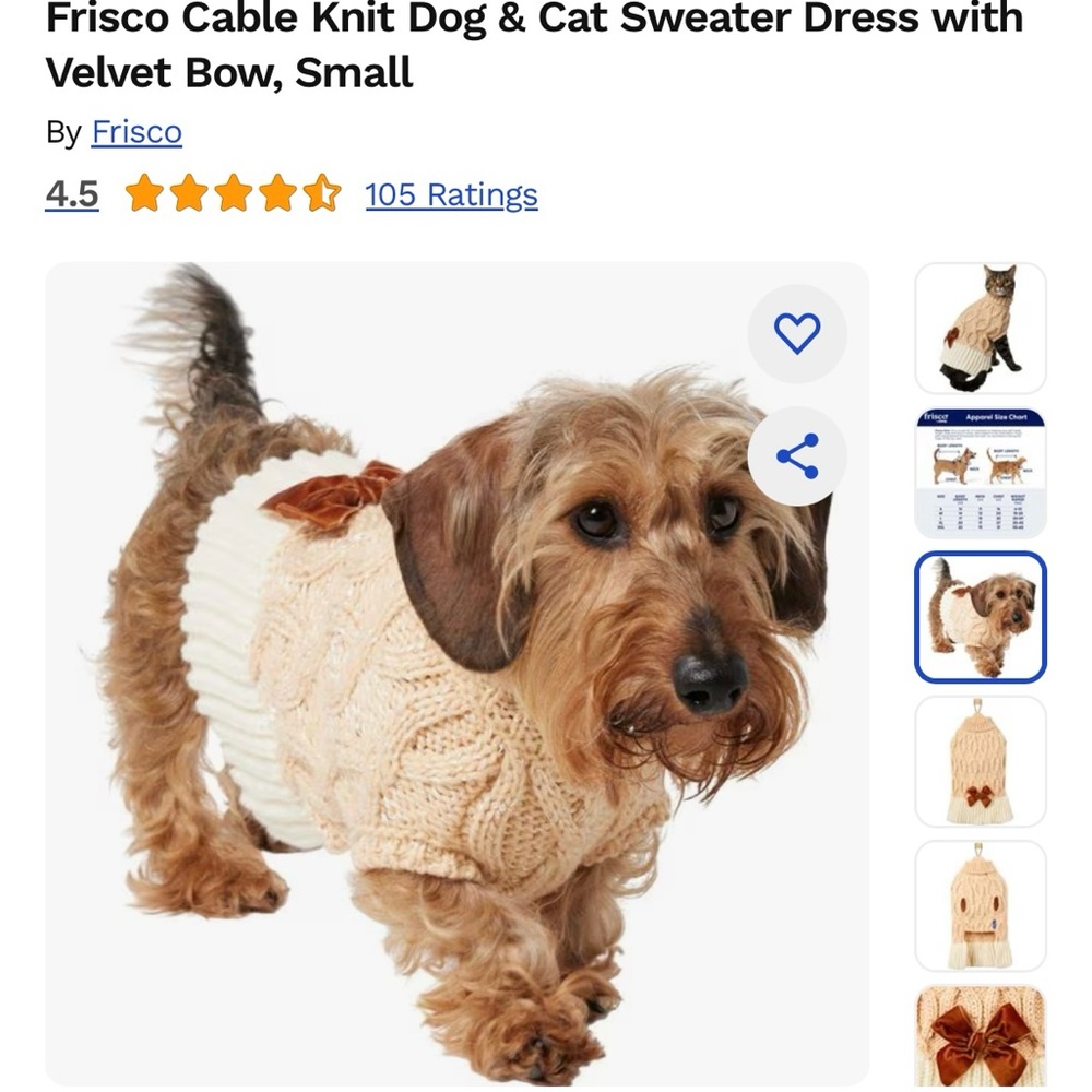 Cream sweater with bow for small dog or cat